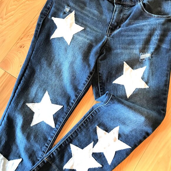 Upcycled Patchwork Jeans 1822, Size 10: Reworked Cropped Ankle Pants White Stars - Picture 12 of 13